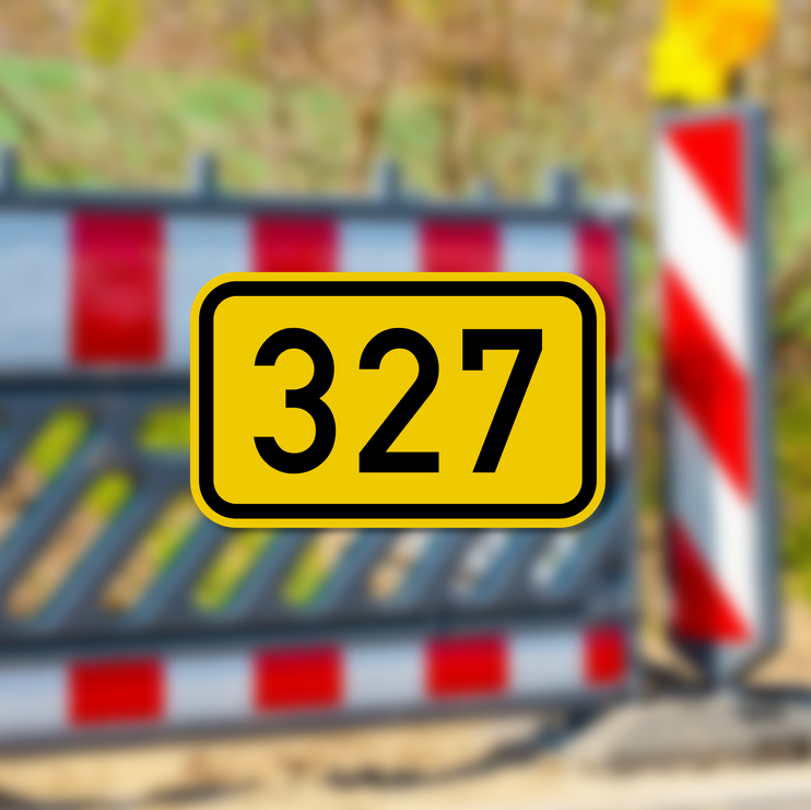 Baustellenabsperrung mit Schild der B 327