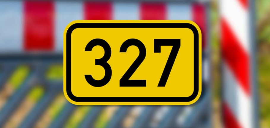 Baustellenabsperrung mit Schild der B 327 Baustellenabsperrung mit Schild der B 327