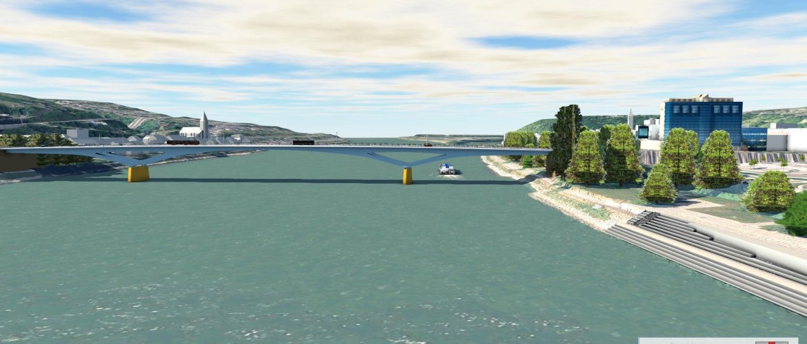 Das Foto zeigt eine Animation der Pfaffendorfer Brücke in der Seitenansicht.