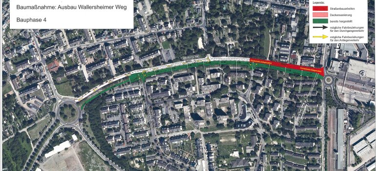 4. Bauabschnitt: In Fahrtrichtung Wallersheimer Kreisel von der Herberichstraße bis Höhe Einfahrt Fritz-Zimmer-Straße.