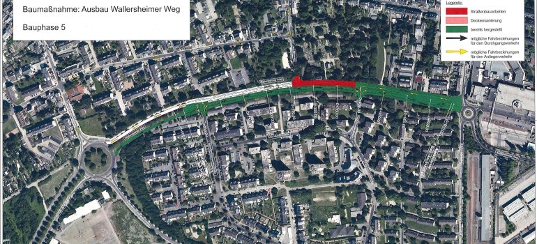 5. Bauabschnitt: In Fahrtrichtung Wallersheimer Kreisel Höhe Fritz-Zimmer-Straße bis zur Einfahrt Nauweg.