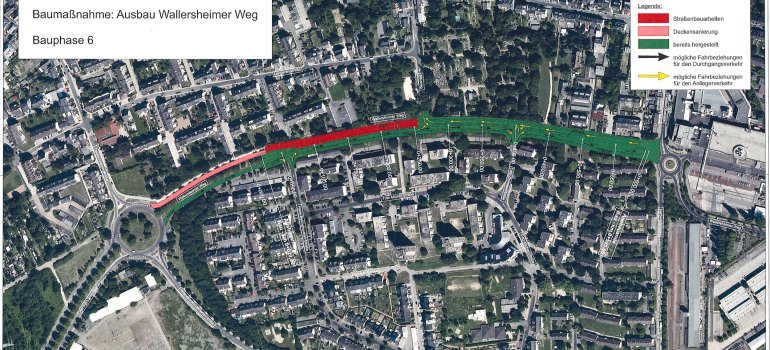 6. Bauabschnitt: In Fahrtrichtung Wallersheimer Kreisel von der Einfahrt Nauweg bis zum Wallersheimer Kreisel.