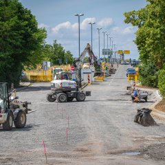 Baustelle für den neuen Kreisverkehr an der Kurt-Schumacher-Brücke in Koblenz. Fotos vom 20. Juni 2023