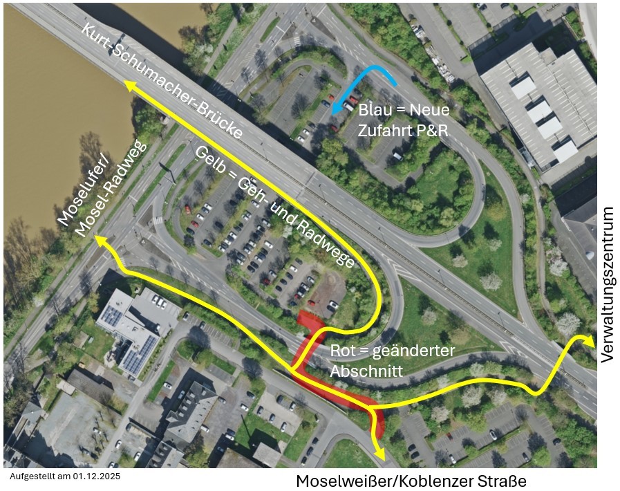 Auf einem Luftbild sind die neuen Verkehrsbeziehungen eingezeichnet.
